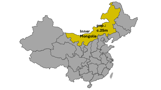 Map of China highlighting the Inner Mongolia Region