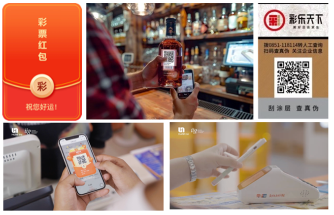 Images of authentication bar codes and customers scanning bar codes